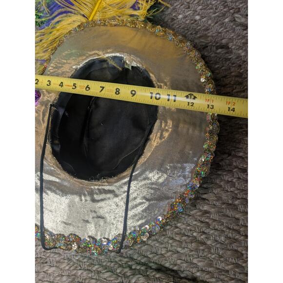 Adult Green Light Up Mardi Gras Gold Top Hat Feathers Halloween Costume Unisex - Picture 10 of 12